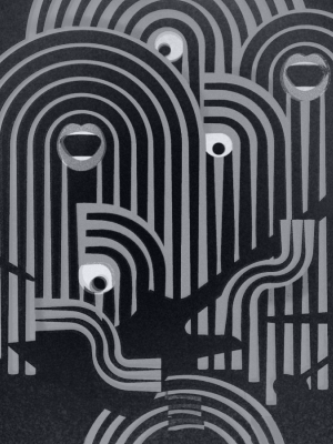 Abstract black-and-white arch pattern with faces